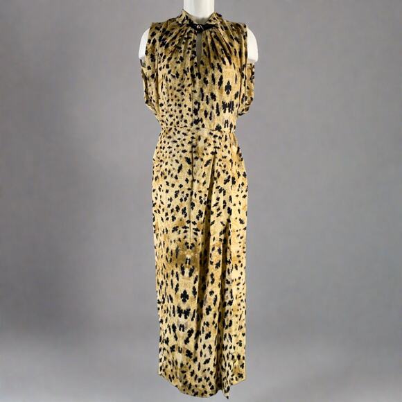 PRADA Size 6 Beige Black Viscose Abstract Drape-shoulder Long Dress - Picture 1 of 7